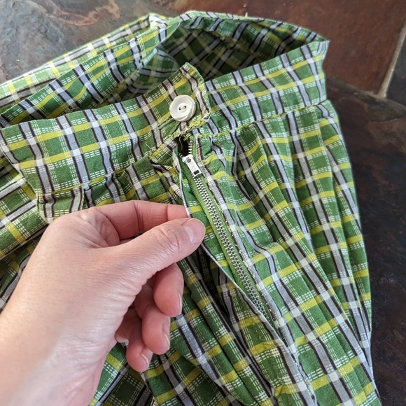 GREEN PLAID cotton SKIRT 1950's vintage XS - Picture 3 of 4